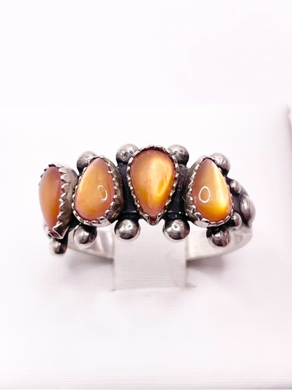 Size 7 Orange Pua Shell 925 Sterling Silver Ring